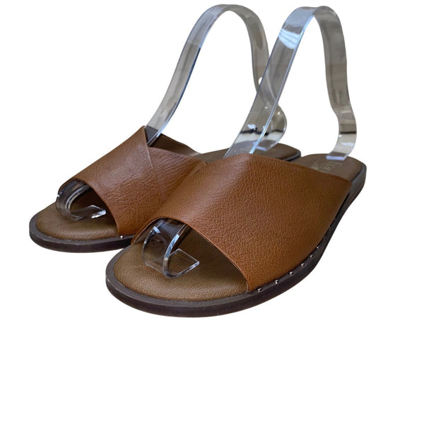 Franco Sarto Women’s Brown Leather Open Toe Slip-On  Riviera Sandals Size 7.5M