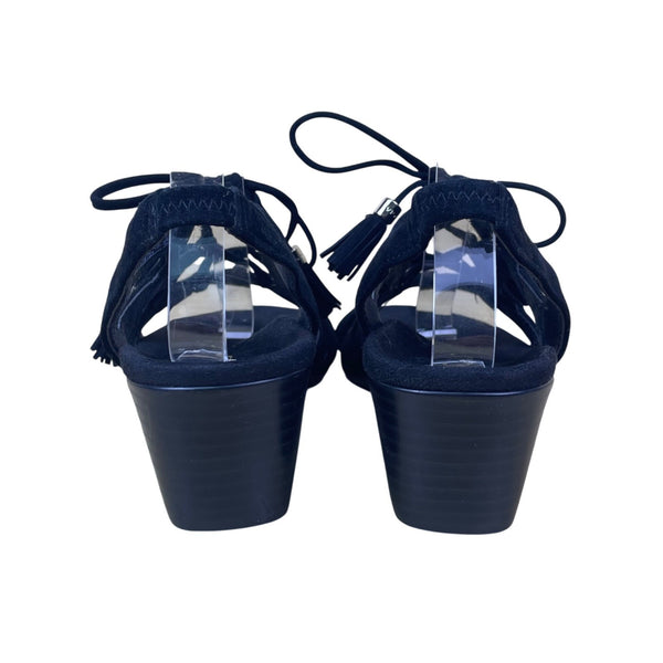 Women’s Black Suede Tassel Strappy Design Kalie Wedge Sandals Size 5
