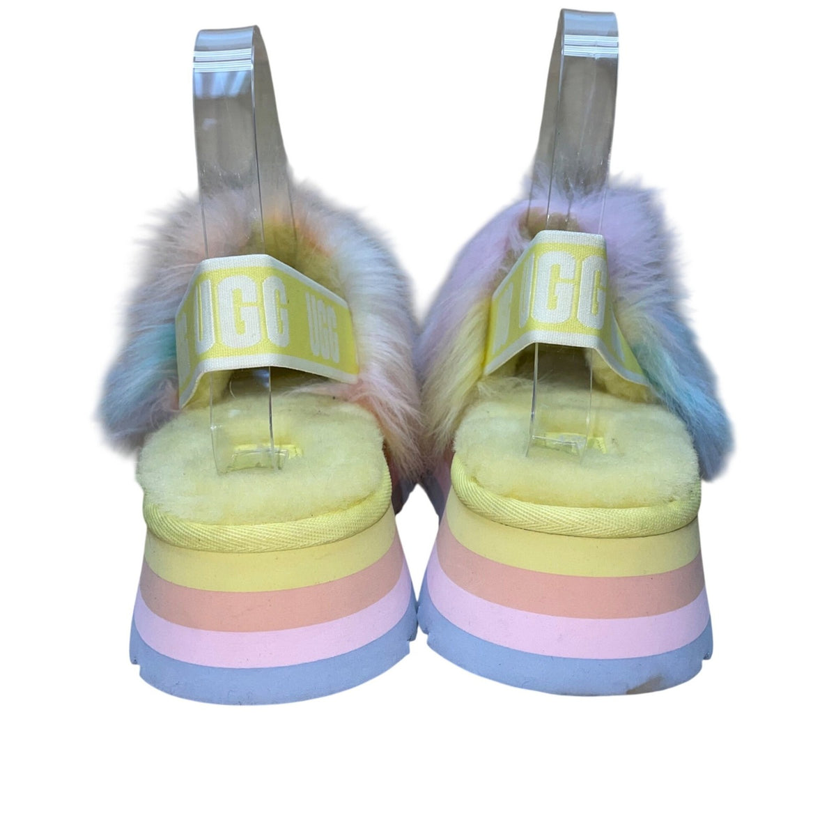 UGG Women’s Multicolor Sheepskin Fluffy Slingback Platform Sandals Size 5
