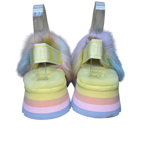 UGG Women’s Multicolor Sheepskin Fluffy Slingback Platform Sandals Size 5