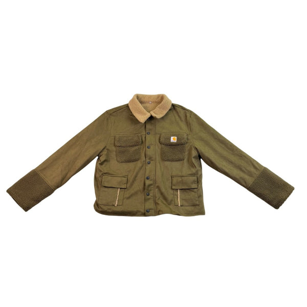 Carhartt Women’s Olive Green Sherpa-Lined Jacket Button Front Dual Pockets Sz XL