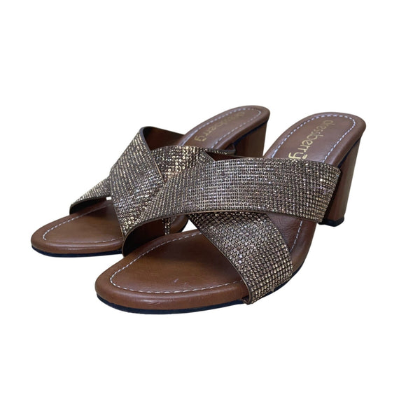 Dressberry Women’s Brown & Gold Embellished open-toe block heels Sandals Size 37
