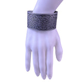Vintage Unisex Silver Tone Motif Metal Cuff Bracelet Geometric & Wavy Design