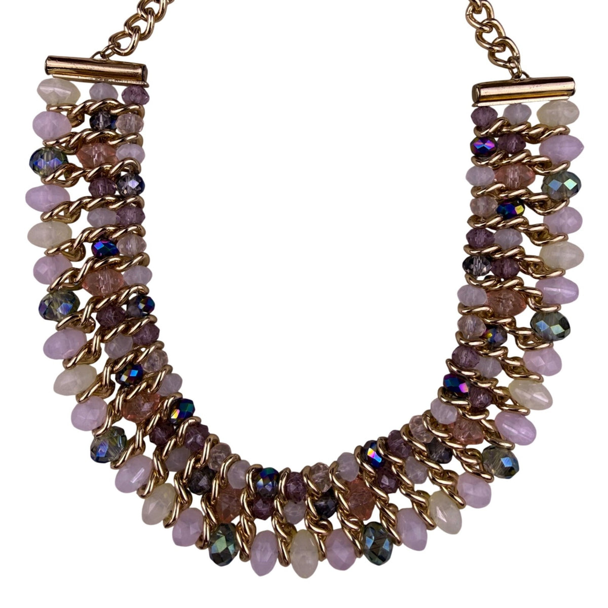 Sfera Womens Gold Tone Multicolor Crystal Bib Collar Necklace Chain Adjustable
