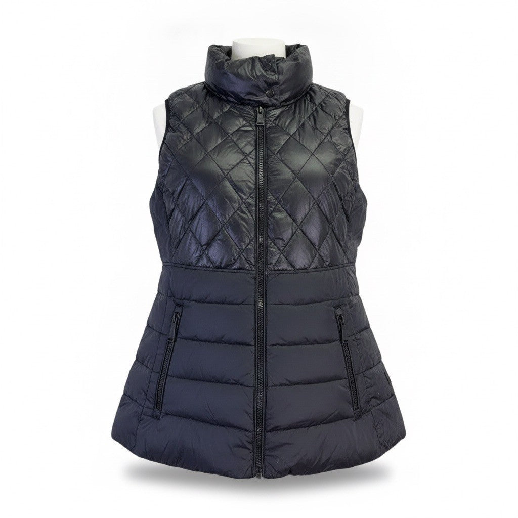 Calvin Klein Womens Black Quilted Down Puffer Vest Zip Pockets Lightweight Sz M