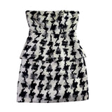 Eliza Miche Womens Black & White Strapless Peplum Dress Houndstooth Printed Sz M