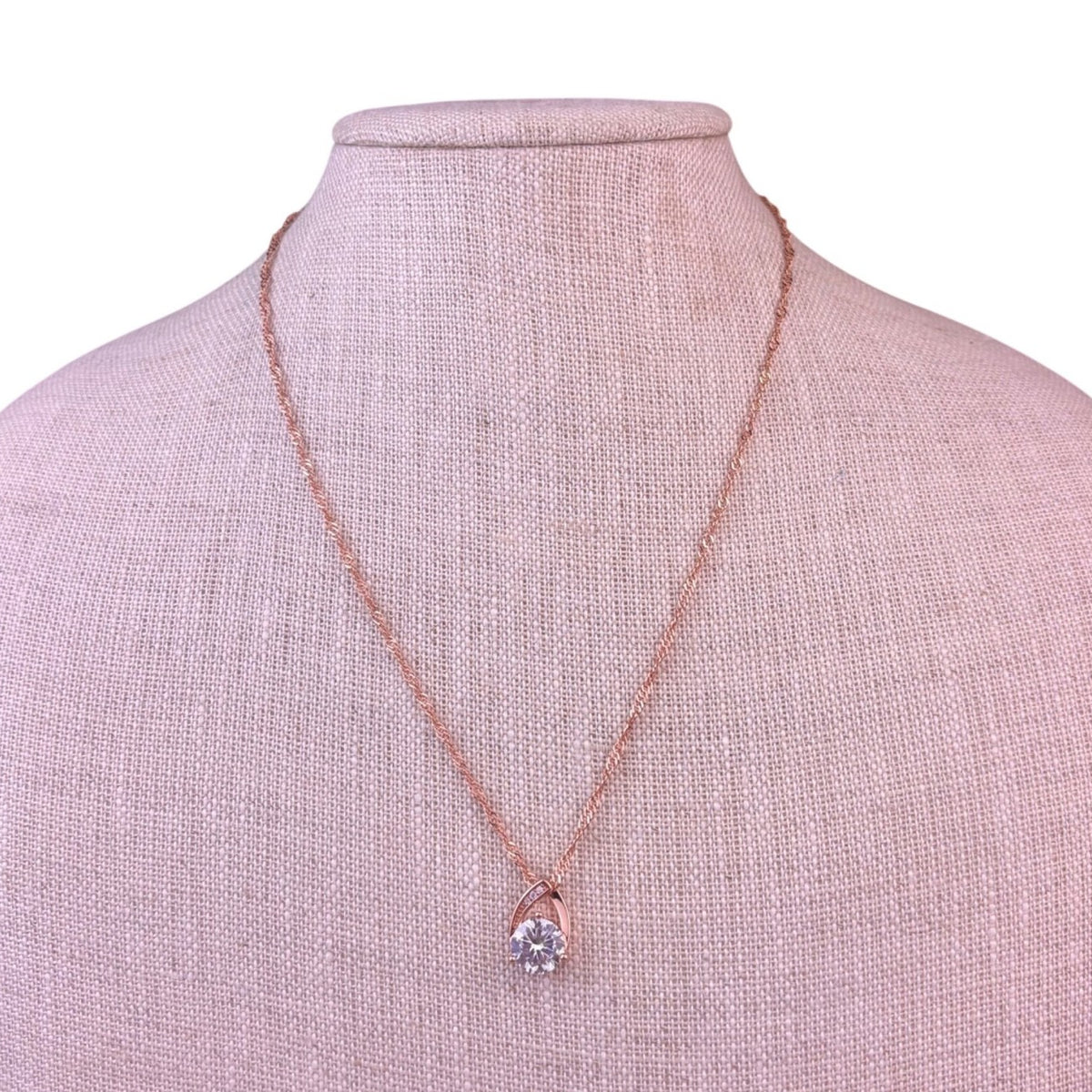 Necklace Rosetone Womens Cubic Zirconia Solitaire Pendant Chain Adjustable Tear 