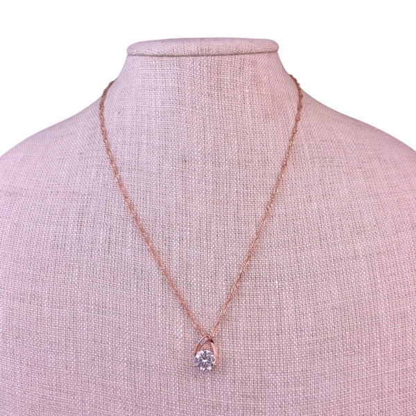 Necklace Rosetone Womens Cubic Zirconia Solitaire Pendant Chain Adjustable Tear 