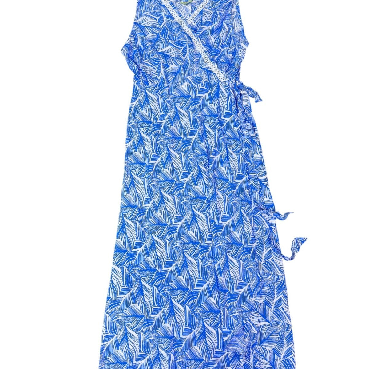 Santiki Womens Blue Wrap Dress Leaf Print Sleeveless Lightweight Vacation Sz  XL