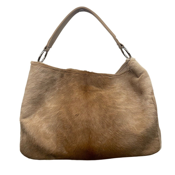 Prua Women’s Brown Leather & Cowhide & Green Lining Shoulder Tote Bag