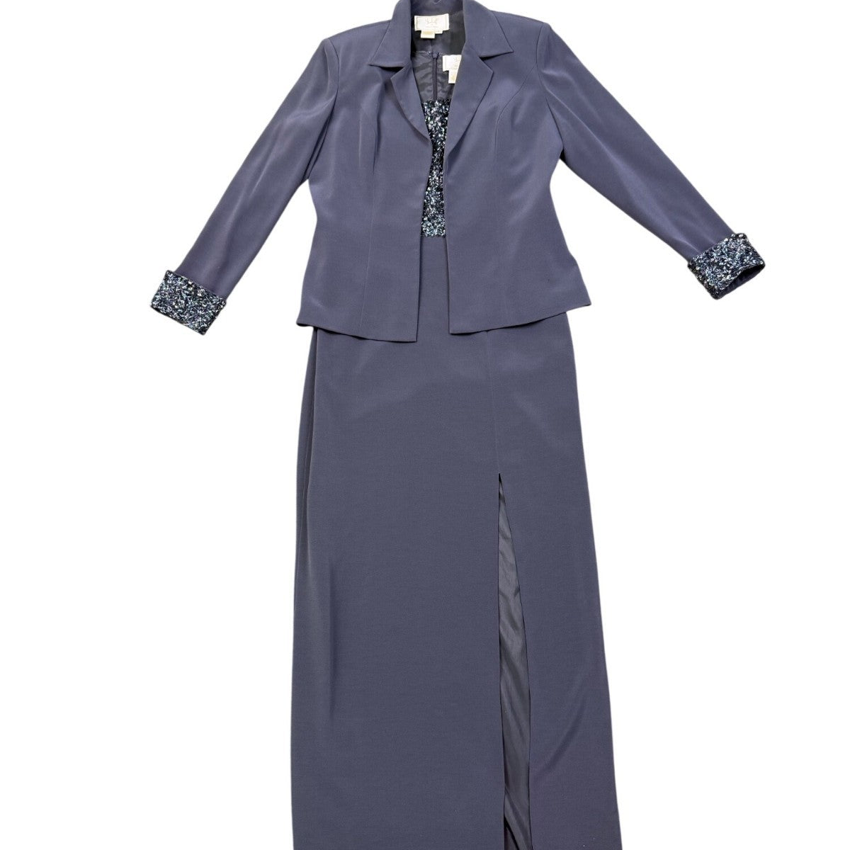 Vie By Victoria Royal Womens Gray Sequin Top & Blazer Formal Dress Set Sz 8