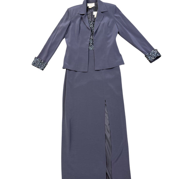 Vie By Victoria Royal Womens Gray Sequin Top & Blazer Formal Dress Set Sz 8