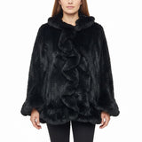Jocelyn Womens Black Dyed Rabbit Fur Ruffle Open-Front Jacket Sz M