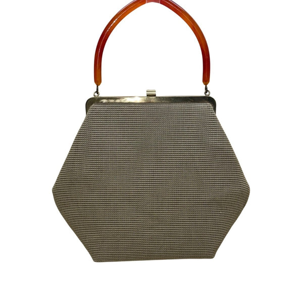 Soure Bag Women’s Multicolor Beaded Floral Resin Handle Hexagon Design Handbag