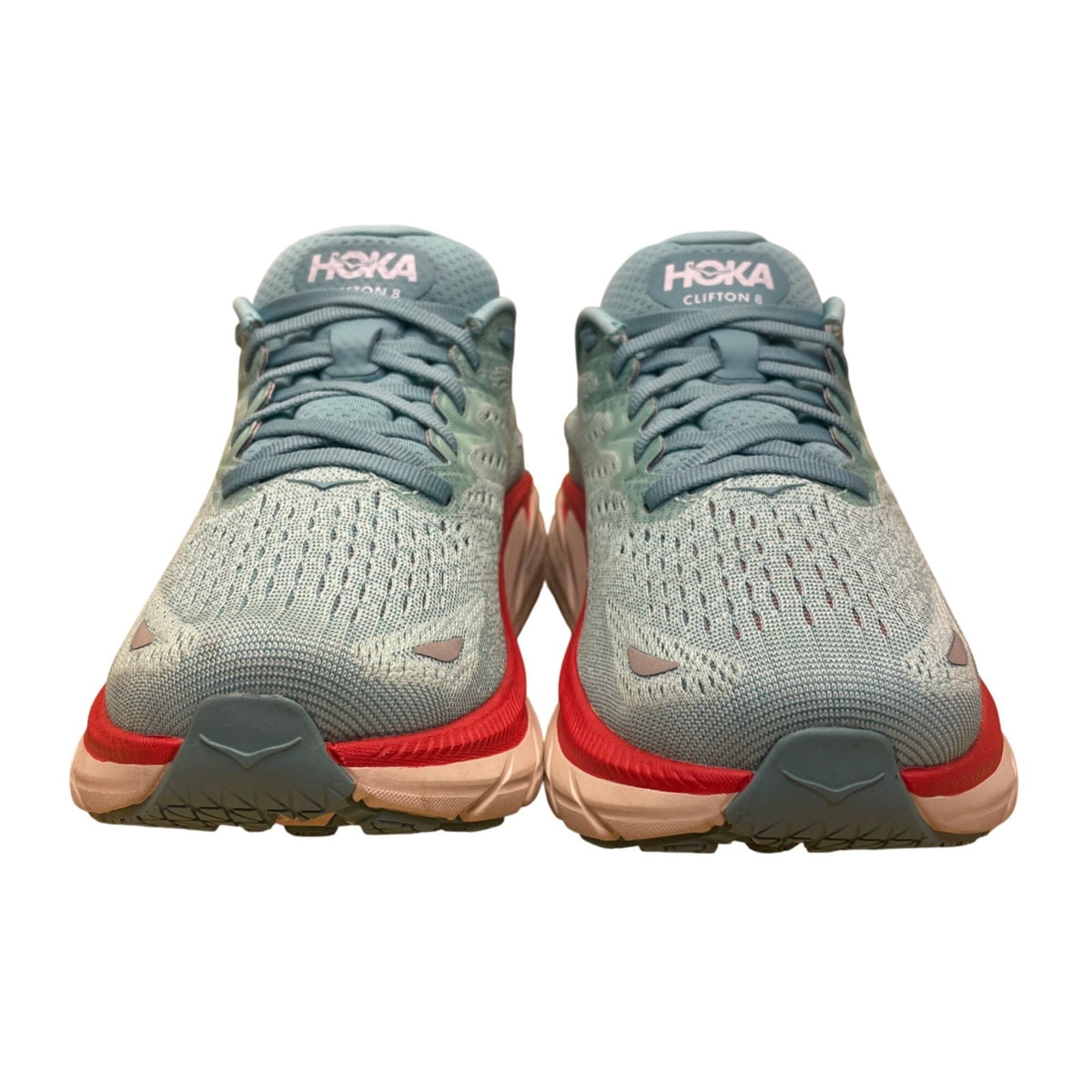 Hoka Womens Blue & Red Mesh Wide Cushion Clifton 8 Running Shoes Size 7.5D