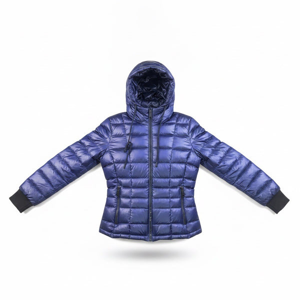 Calvin Klein Womens Blue Hooded Packable Down Blend Jacket Size L
