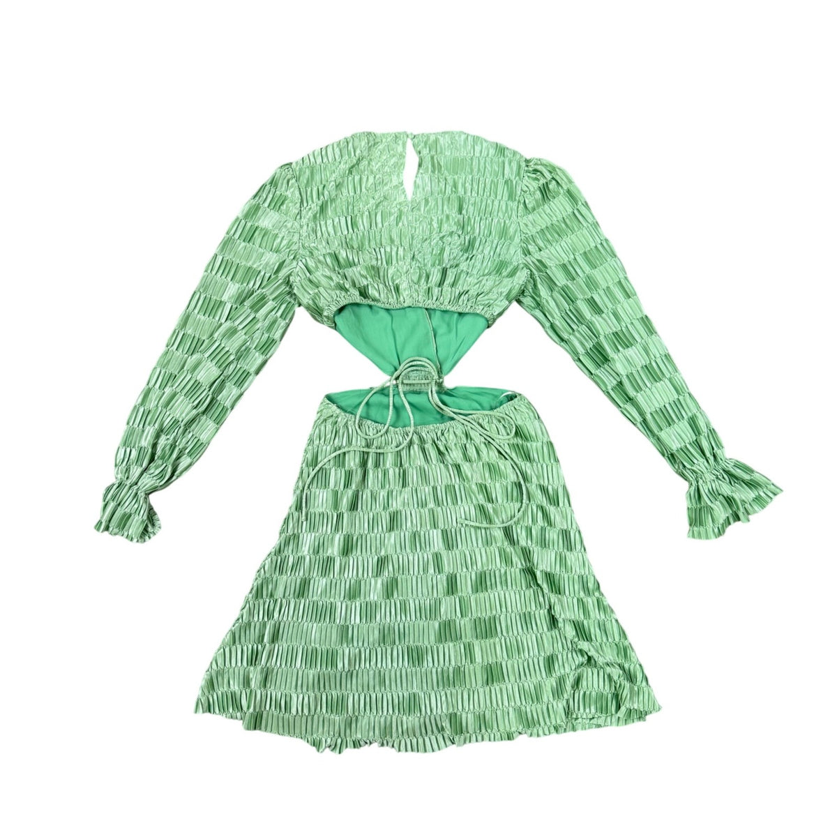 Dee Elly Womens Green Long Sleeve Mini Dress Cutout Waist Size S
