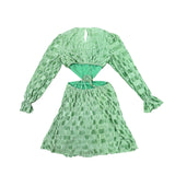 Dee Elly Womens Green Long Sleeve Mini Dress Cutout Waist Size S