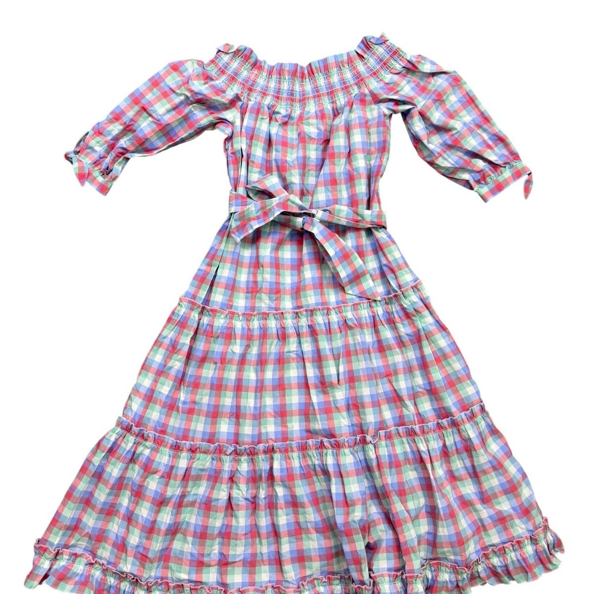 Kate Spade Colorful Checkered Maxi Dress With Ruffled Hem Multicolor Sz XS