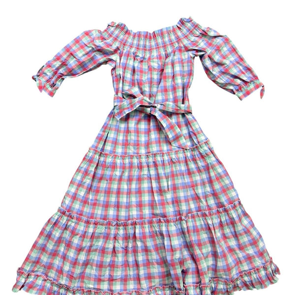 Kate Spade Colorful Checkered Maxi Dress With Ruffled Hem Multicolor Sz XS
