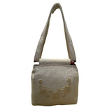 Thistle Needleworks Linen Floral Embroidered With Wooden Accents Shoulder Bag