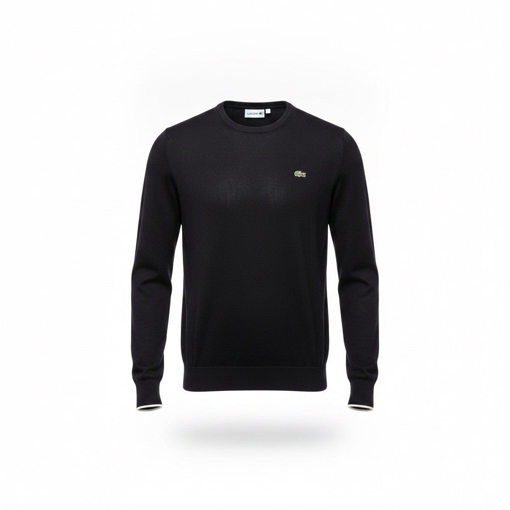 Lacoste Mens Black Cotton Crewneck Sweater Classic Fit Pullover Size 6 