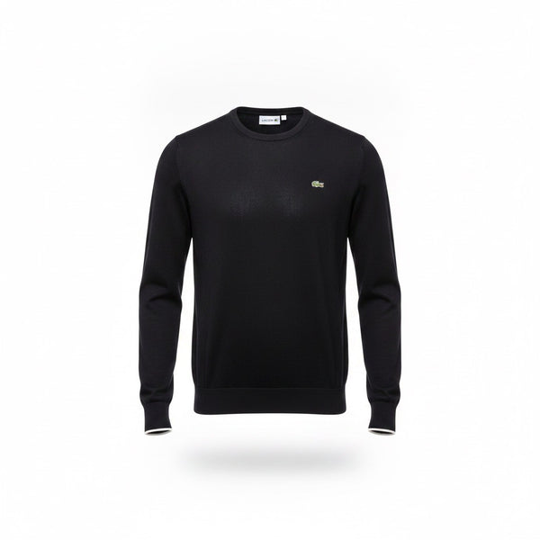 Lacoste Mens Black Cotton Crewneck Sweater Classic Fit Pullover Size 6 