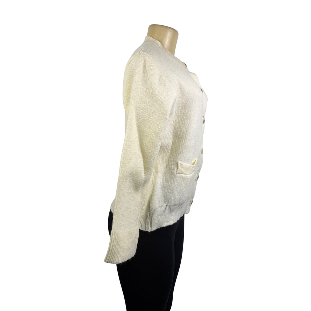 Womens Cream Button-Up Cardigan Sweater Long Sleeve Lightweight Knitted