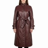 Tfc Women Maroon 100% Genuine Leather Belted Trench Coat Lined With Rayon Sz 8