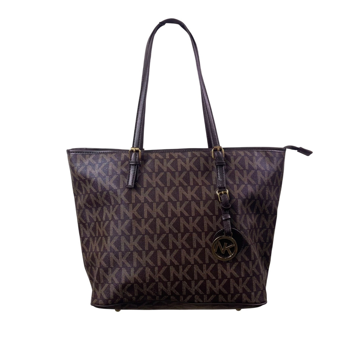 Michael Kors Women’s Brown Monogram Coated Gold-Tone Buckle Accents Tote Bag