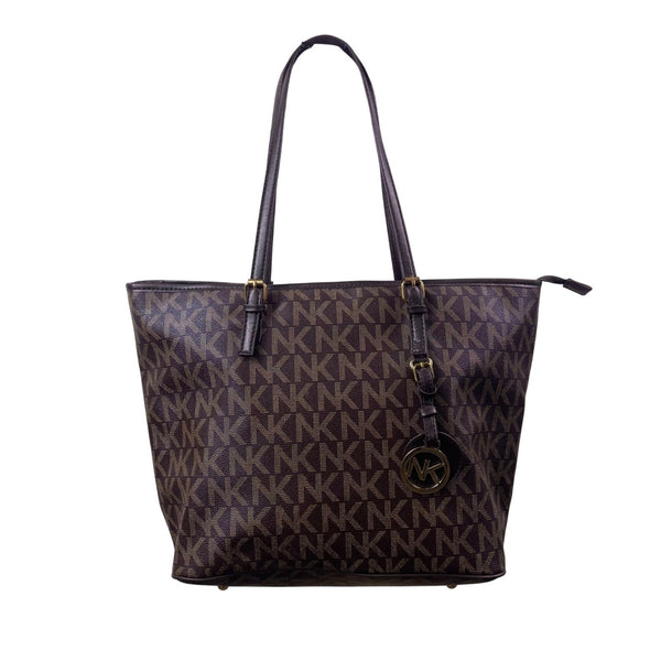 Michael Kors Women’s Brown Monogram Coated Gold-Tone Buckle Accents Tote Bag
