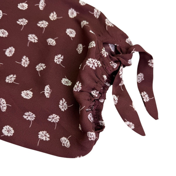 Papermoon Womens Brown Polyester Floral Print Blouse With Tie Sleeves Size XXL