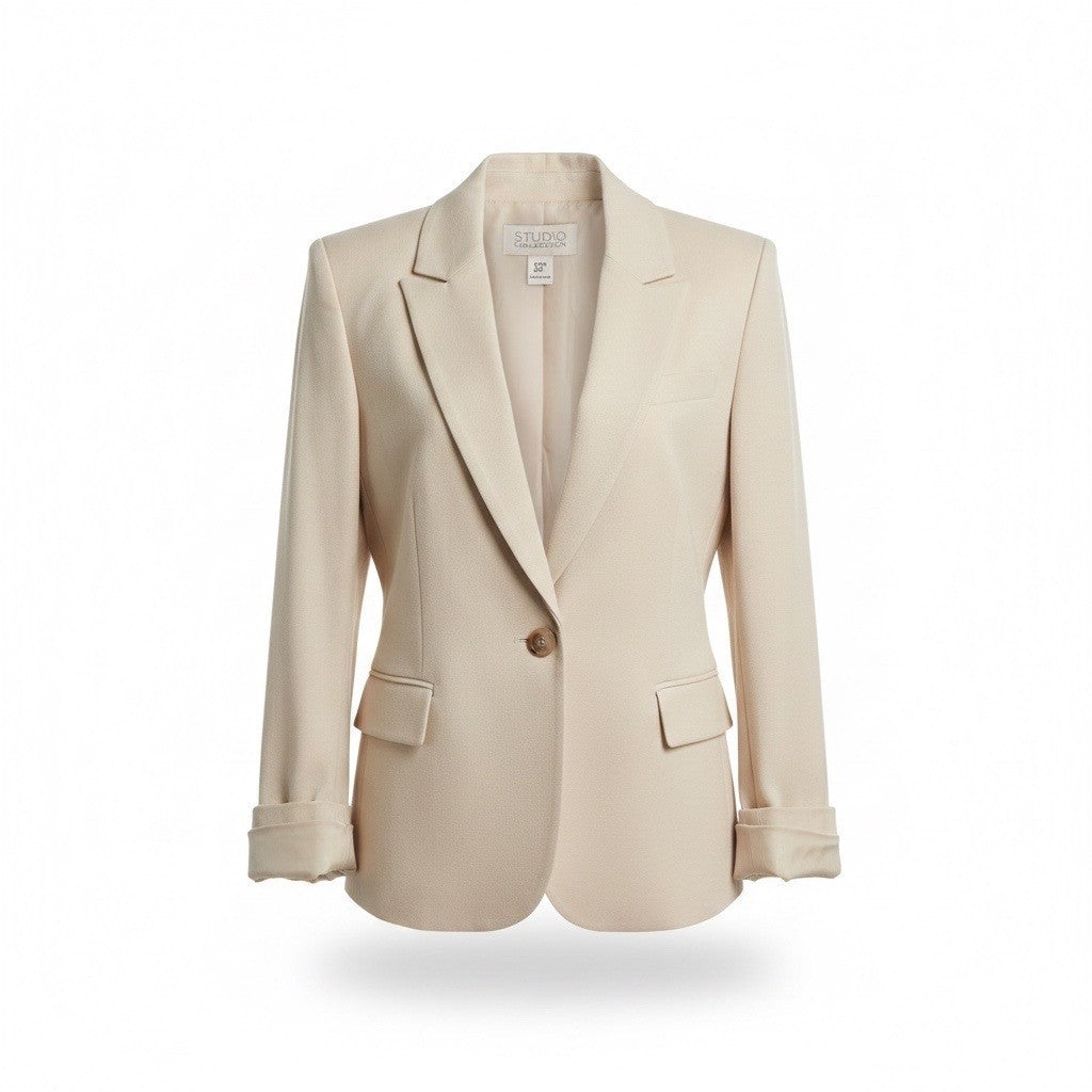 Rachel Zoe Womens Beige Blazer Slim Fit Single Button Jacket Size M