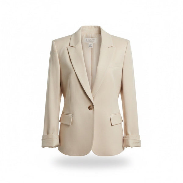 Rachel Zoe Womens Beige Blazer Slim Fit Single Button Jacket Size M