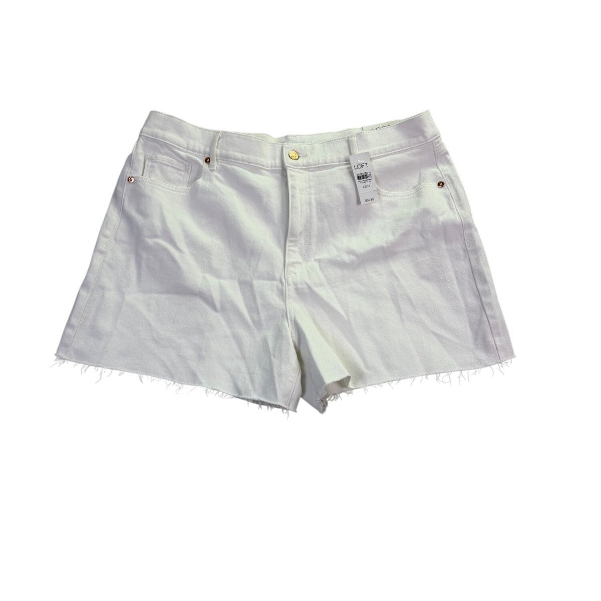 Loft Womens White Cotton Blend Frayed Hem Denim Shorts Casual Summer Size 32/14