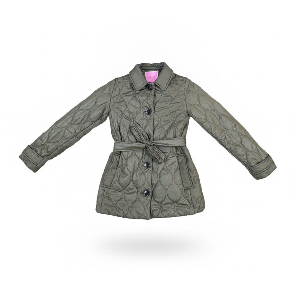 Kate Spade Girls Green Quilted Button-Up Coat With Belt Size Size XS