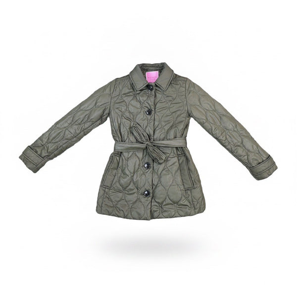 Kate Spade Girls Green Quilted Button-Up Coat With Belt Size Size XS
