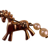Vintage Gold Tone Synthetic Pearl Horse Brooch With Red Eye Accent Pin Jewelry