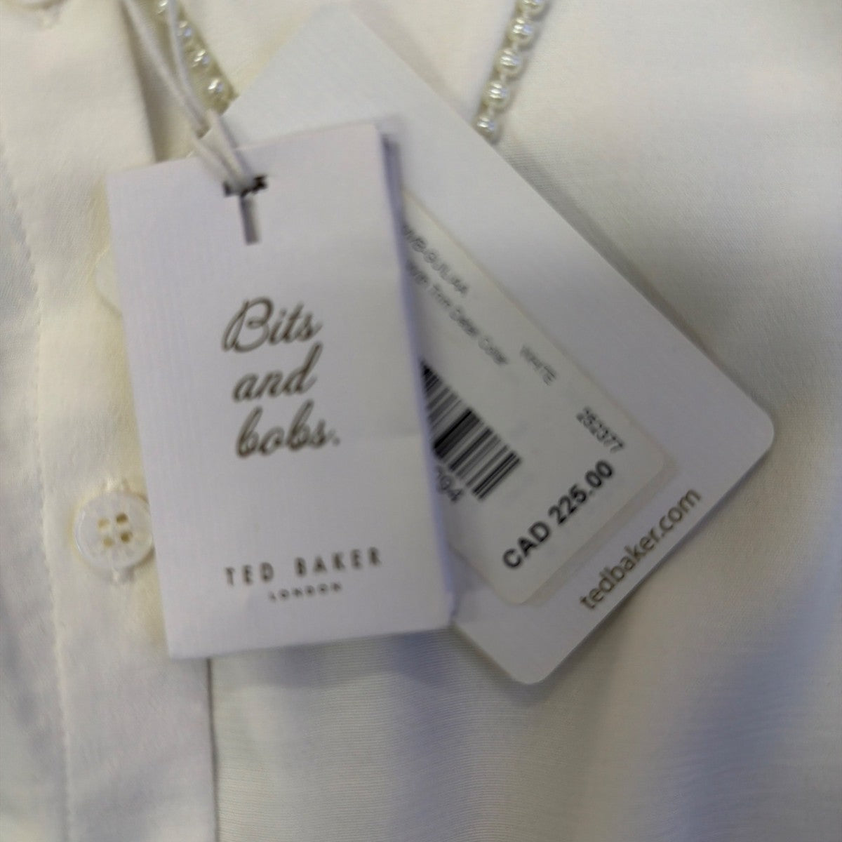Ted Baker Womens White Button-Up Shirt With Pearl-Embellished Collar Sz 2