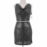 Sincerely Jules Womens Silver Lurex Sequined Crop Top & Skirt Set Size S