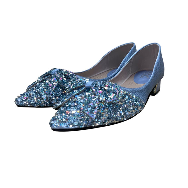 Huiyesheng Women’s Blue Rhinestone Bow Low-Heel Pointed-Toe Flats Size US10.5