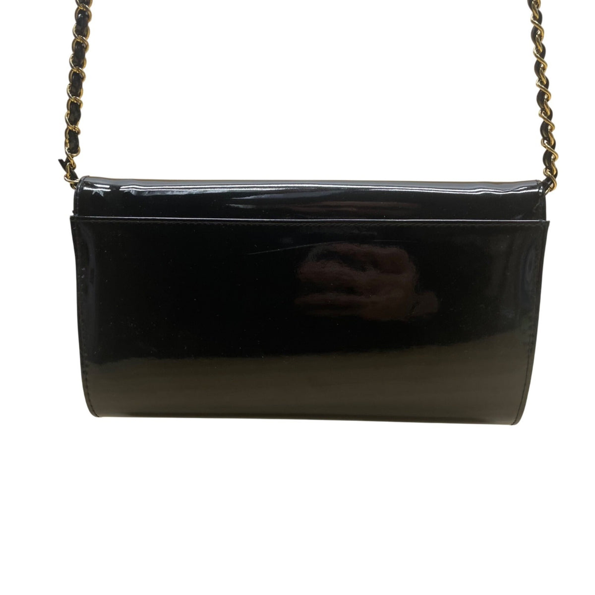 Empire-ORR Women’s Black Patent Leather Gold Chain Strap Clutch Bag