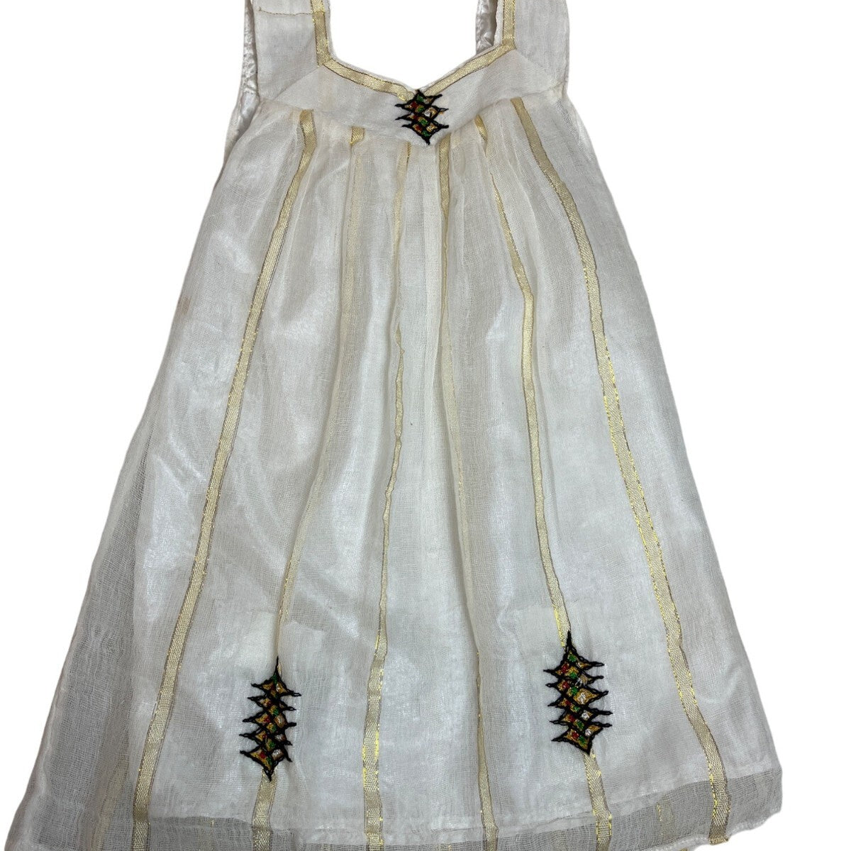 Traditional Girls White & Gold Embroidered Dress With Sleeveless Design
