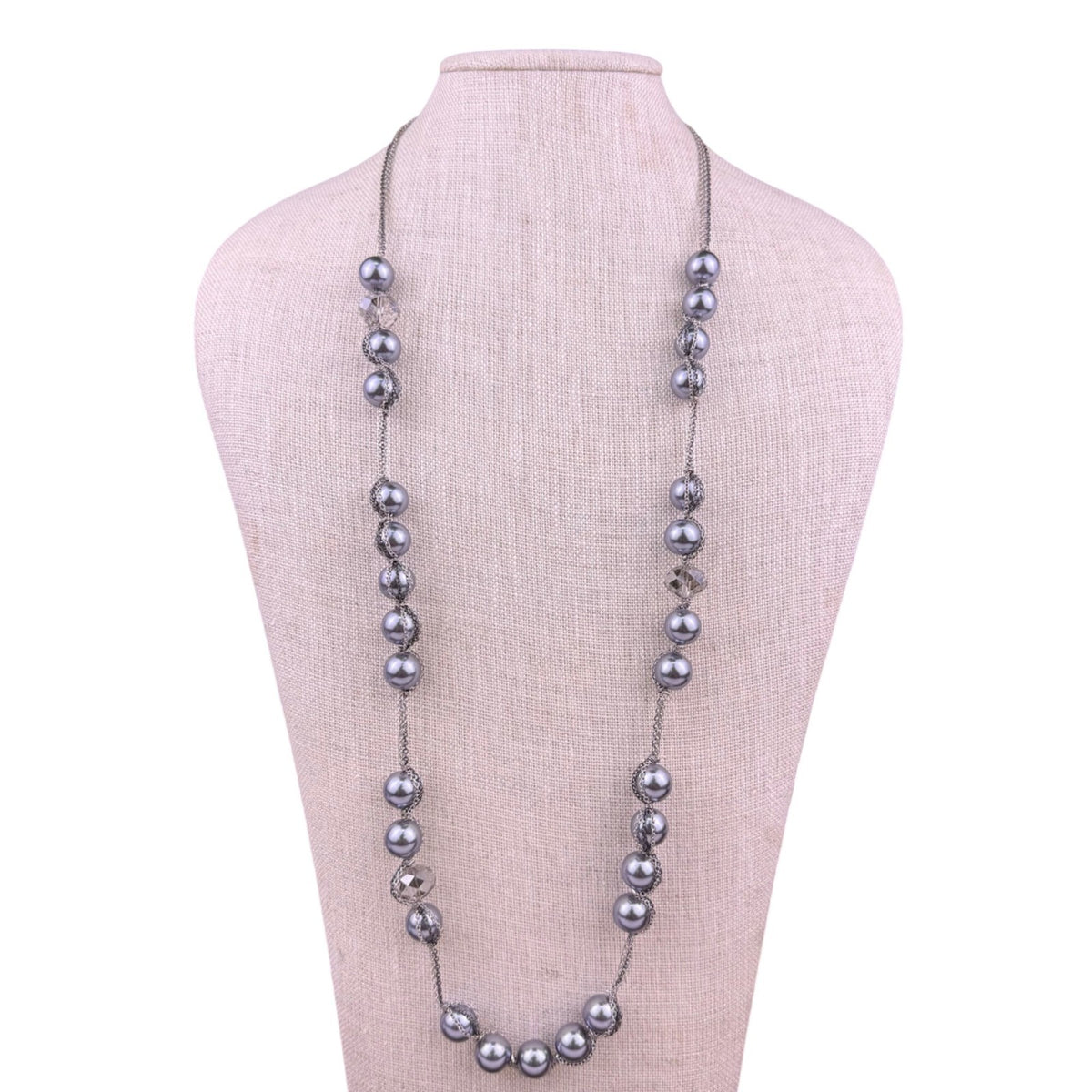 Ann Taylor Loft Womens Silver Tone Beaded Crystal Long Necklace Stylish