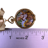 Vintage Gold Tone Enameled Womens Locket Brooch Hand-Painted Pastoral Scene Bow