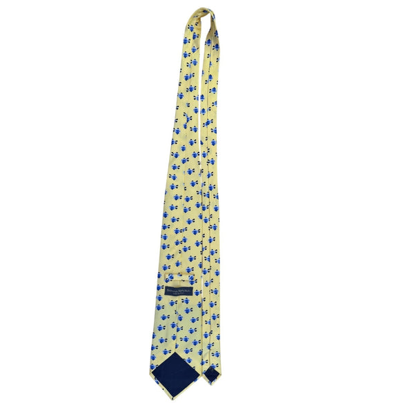 Banana Republic Mens Yellow Silk Tie With Blue Fish Print