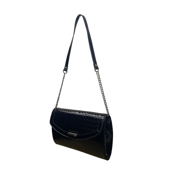 Nine West Women’s Black Patent Leather With Shoulder Chain Strap Clutch