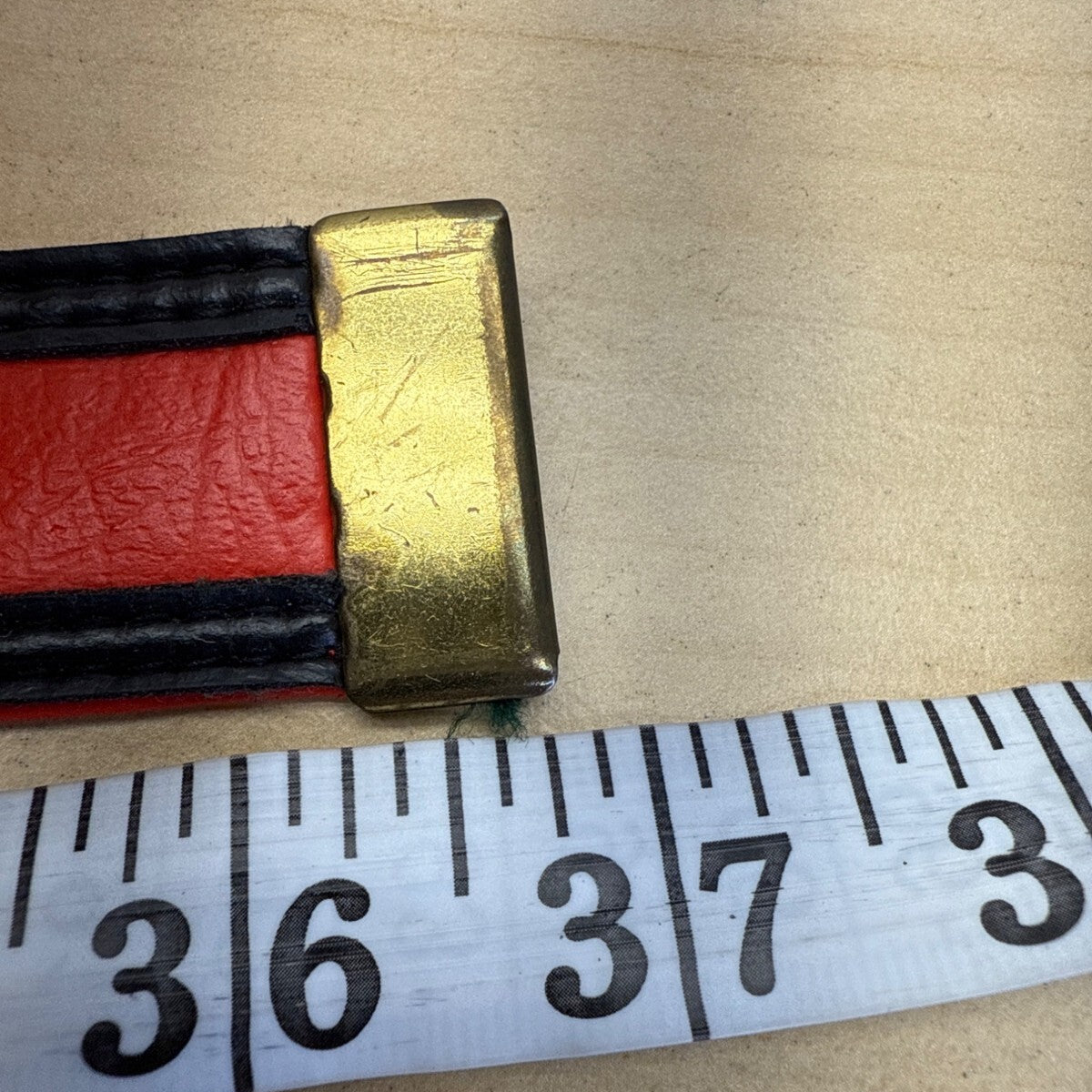 Vintage Red & Black Belt With Gold Buckle 37 in Long Adjustable Buckle