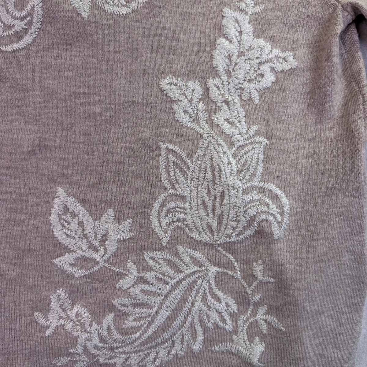 Chicos Womens Beige Embroidered Floral Design Knit Sweater Size M