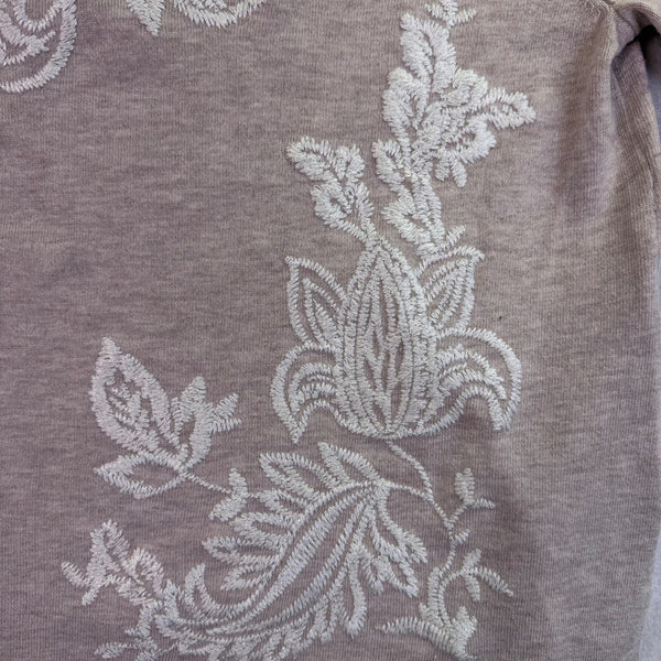 Chicos Womens Beige Embroidered Floral Design Knit Sweater Size M